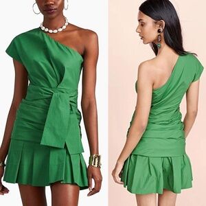 Derek Lam 10 Crosby One Shoulder Gathered Mini Dress Kelly Green - Size 2
